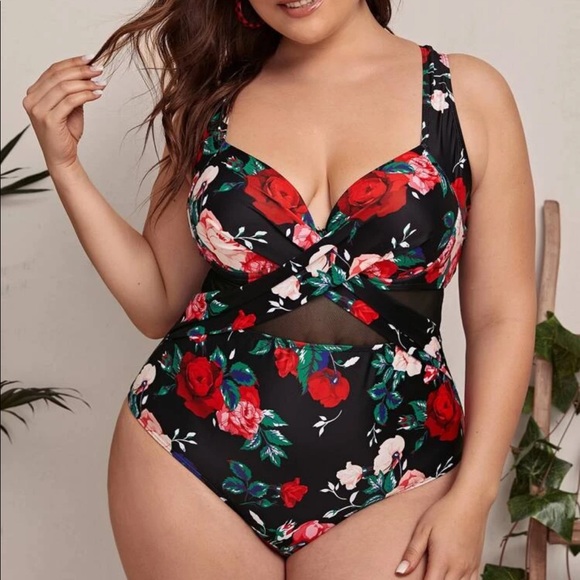 Shein Plus Floral One Piece Swimsuit 